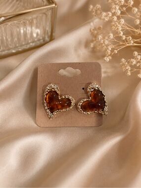 Gold-Tone Amber Heart Crystal Stud Earrings - 925 posts